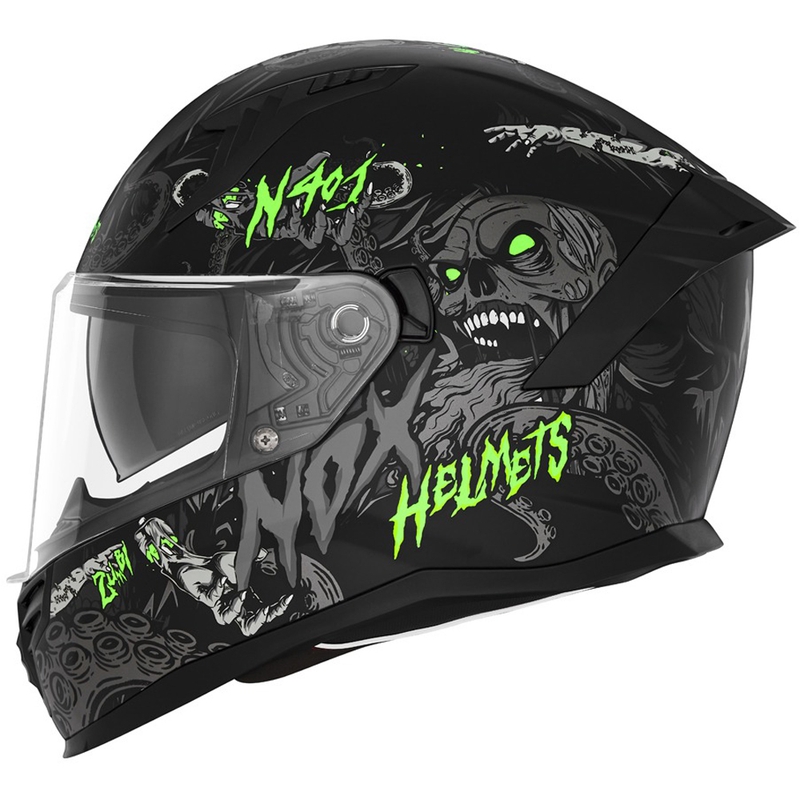Integralhelm Motorrad NOX N401 ZUMBI matt schwarz-fluo grün