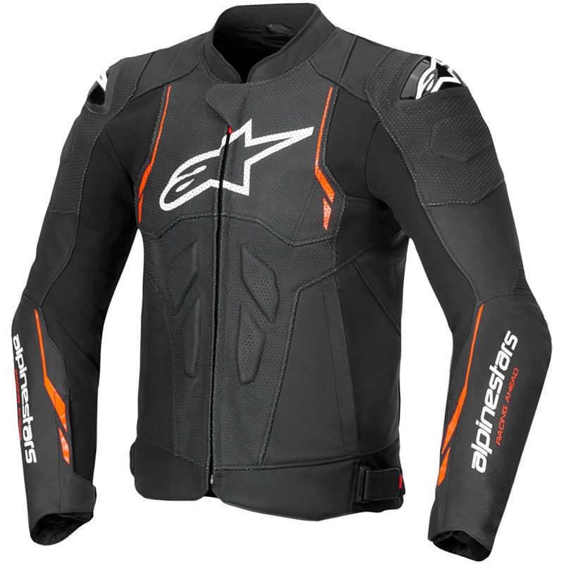Alpinestars Dusk Airflow Leder-Motorradjacke schwarz-neonrot
