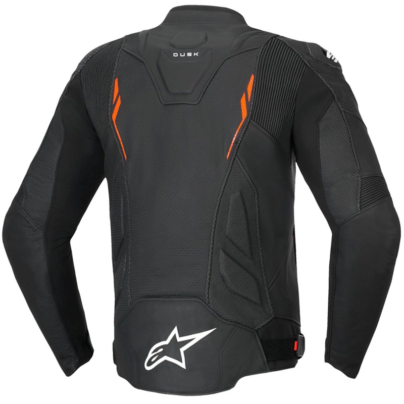 Alpinestars Dusk Airflow Leder-Motorradjacke schwarz-neonrot