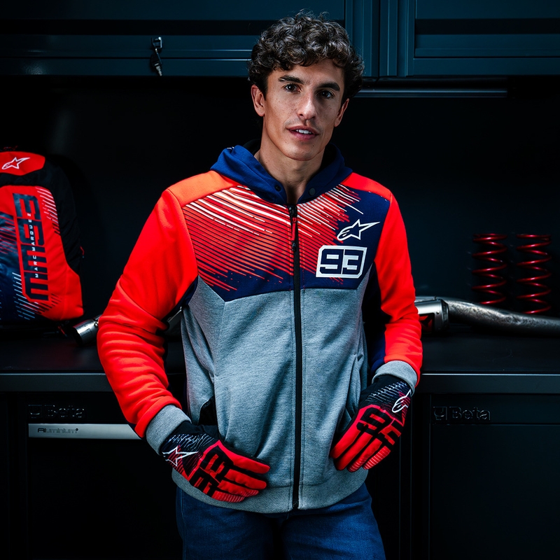 Alpinestars Chrome V2 Sport Hoodie MM93 Kollektion hellgrau-blau-neonrot