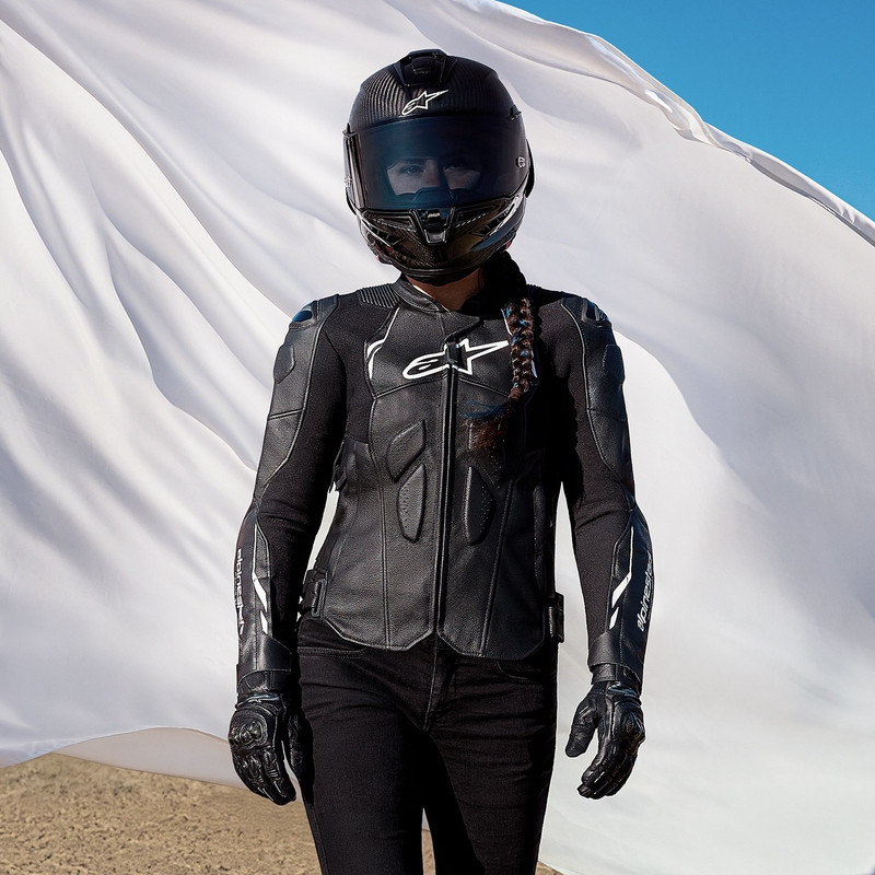 Alpinestars Stella Dusk Damen Leder Motorradjacke schwarz-weiß