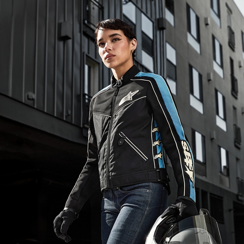 Alpinestars STELLA T-DYNO AIR Damen Motorradjacke Schwarz-Hellblau-Beige