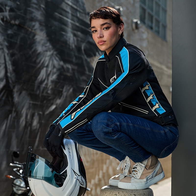 Alpinestars STELLA T-DYNO AIR Damen Motorradjacke Schwarz-Hellblau-Beige