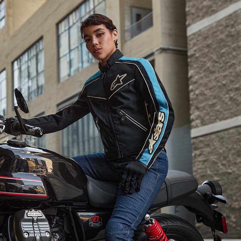 Alpinestars STELLA T-DYNO AIR Damen Motorradjacke Schwarz-Hellblau-Beige