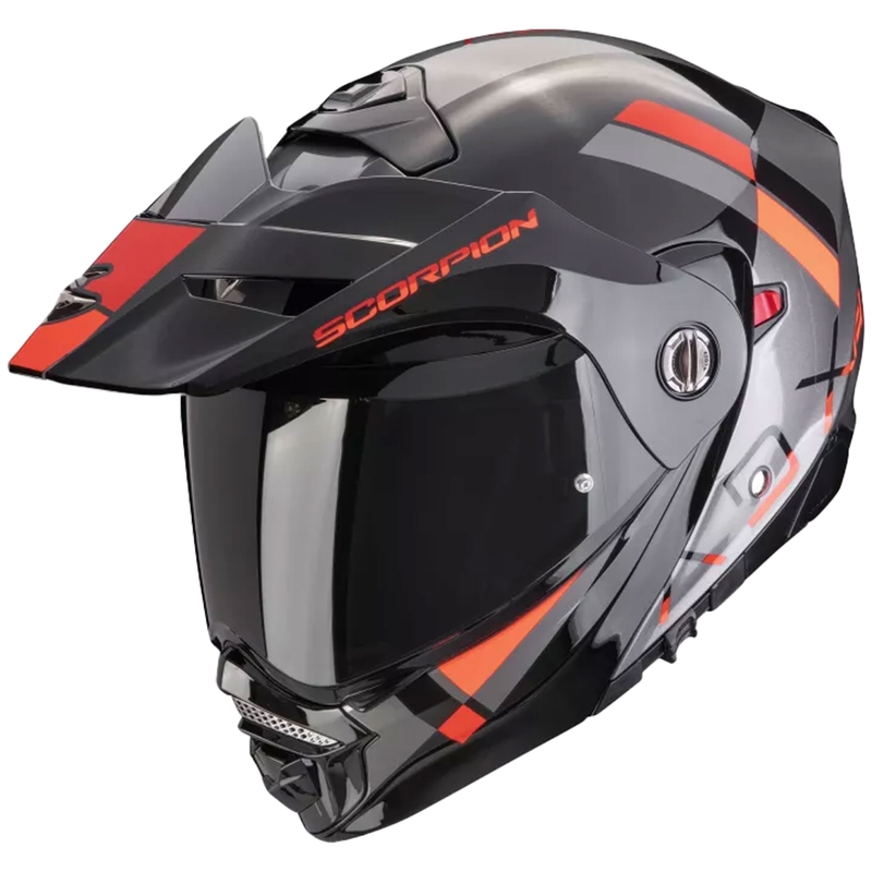 Klappbarer Motorradhelm Scorpion ADX-2 GALANE silber-schwarz-rot Ausverkauf