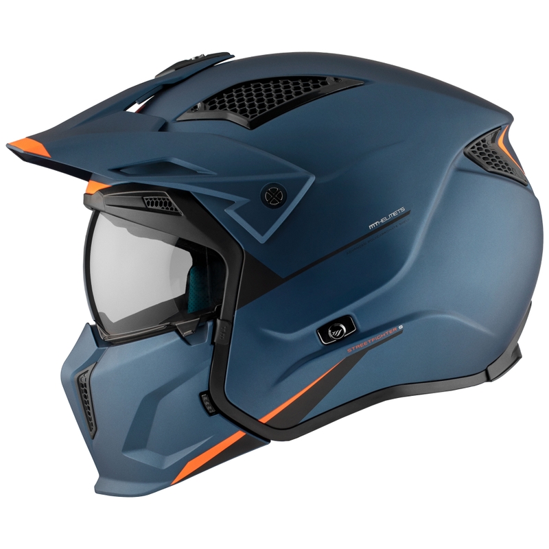 Jethelm mit Maske MT Streetfighter SV S Solid A7 mattblau mit Iridium-Visier