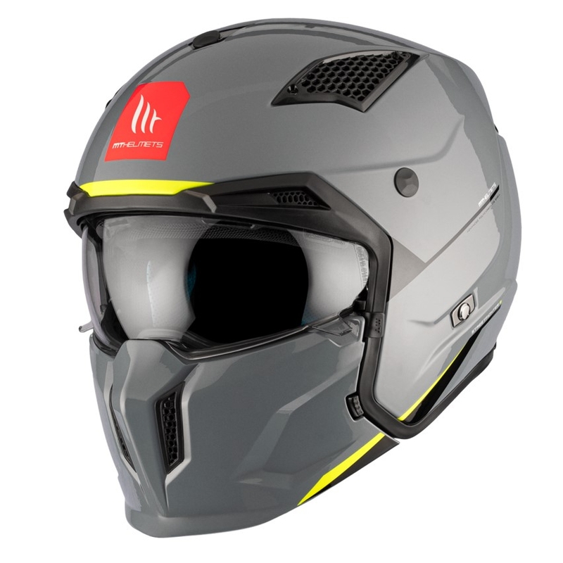 Jethelm mit Maske MT Streetfighter SV S Solid A22 glänzend grau mit Iridium-Visier