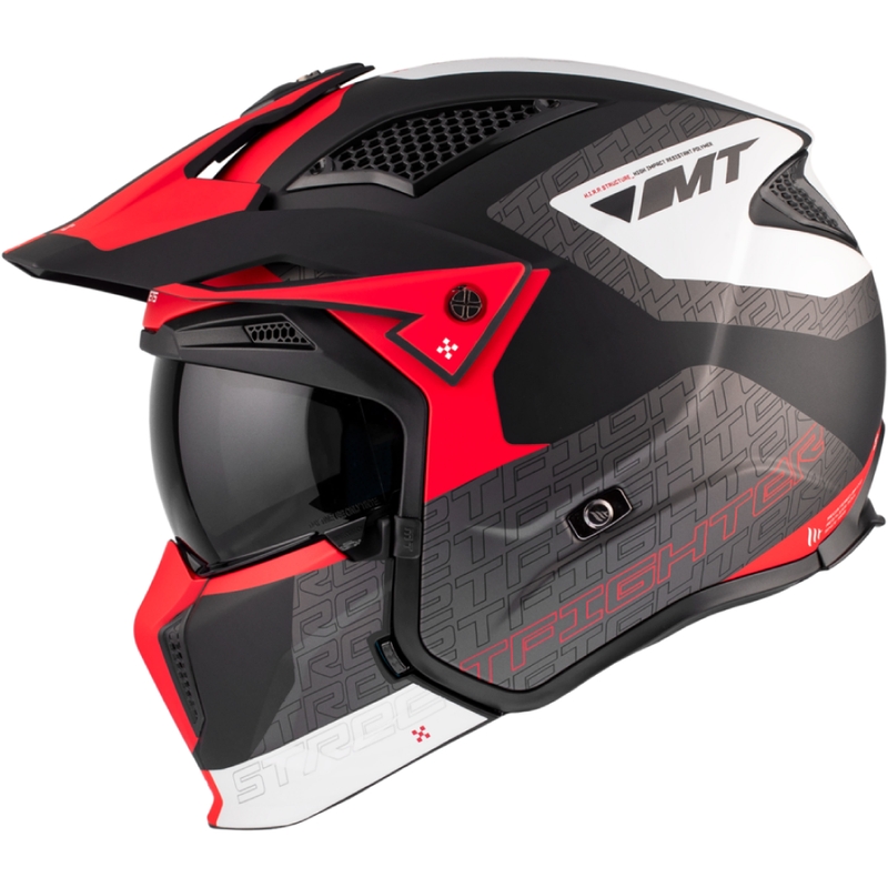 Jethelm mit Maske MT Streetfighter SV Totem B15 schwarz-grau-weiß-rot mit Iridium-Visier