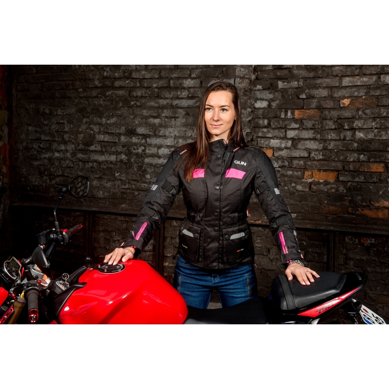 Damen Motorradjacke RSA Gun schwarz und rosa Ausverkauf