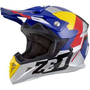 Kinder Motocrosshelm ZED X1.9D TENDO perlblau-rot-gelb-silber