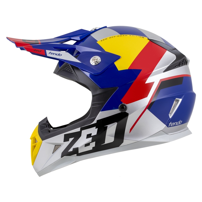 Kinder Motocrosshelm ZED X1.9D TENDO perlblau-rot-gelb-silber