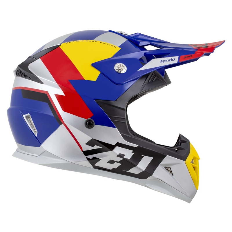 Kinder Motocrosshelm ZED X1.9D TENDO perlblau-rot-gelb-silber