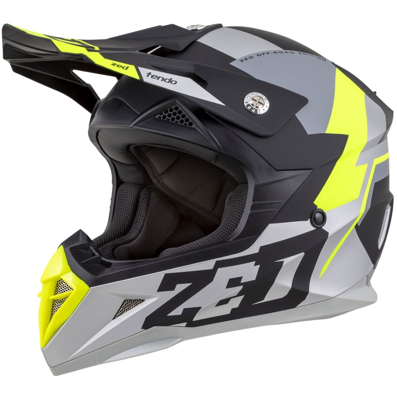 Kinder-Motocrosshelm ZED X1.9D TENDO mattschwarz-dunkelgrau-hellgrau-fluogelb