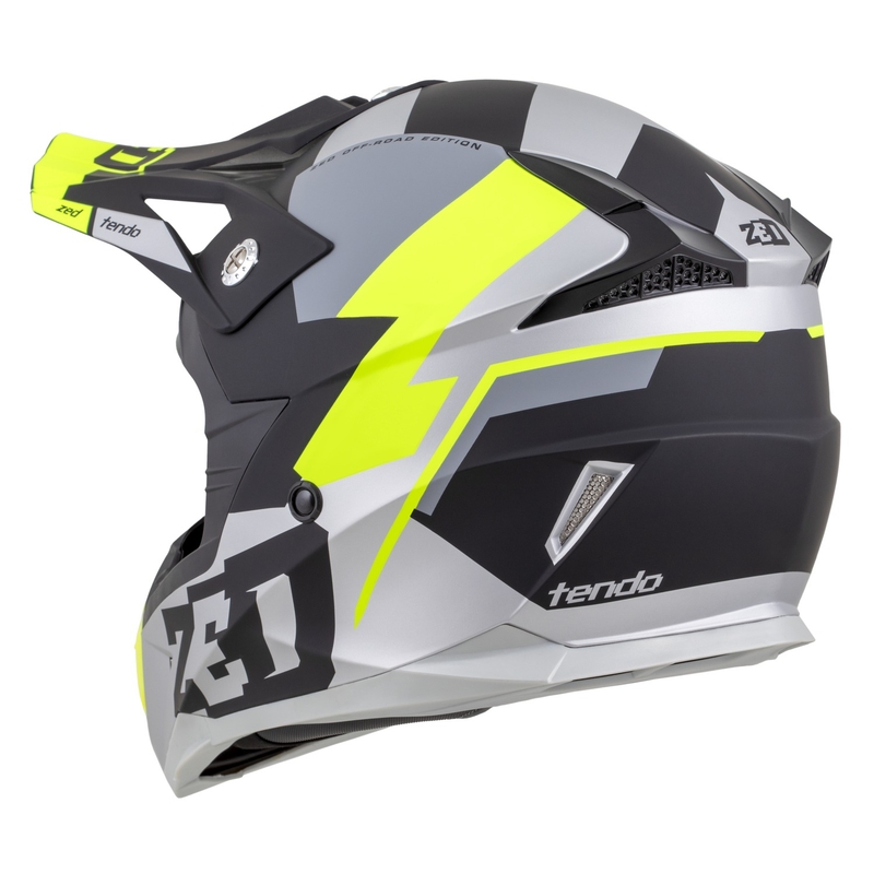 Kinder-Motocrosshelm ZED X1.9D TENDO mattschwarz-dunkelgrau-hellgrau-fluogelb