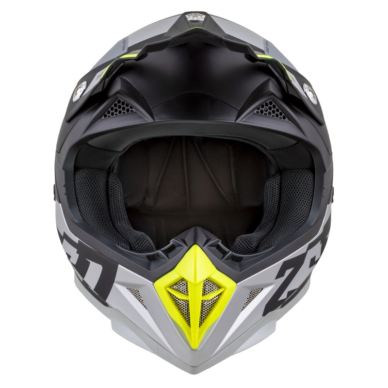 Kinder-Motocrosshelm ZED X1.9D TENDO mattschwarz-dunkelgrau-hellgrau-fluogelb
