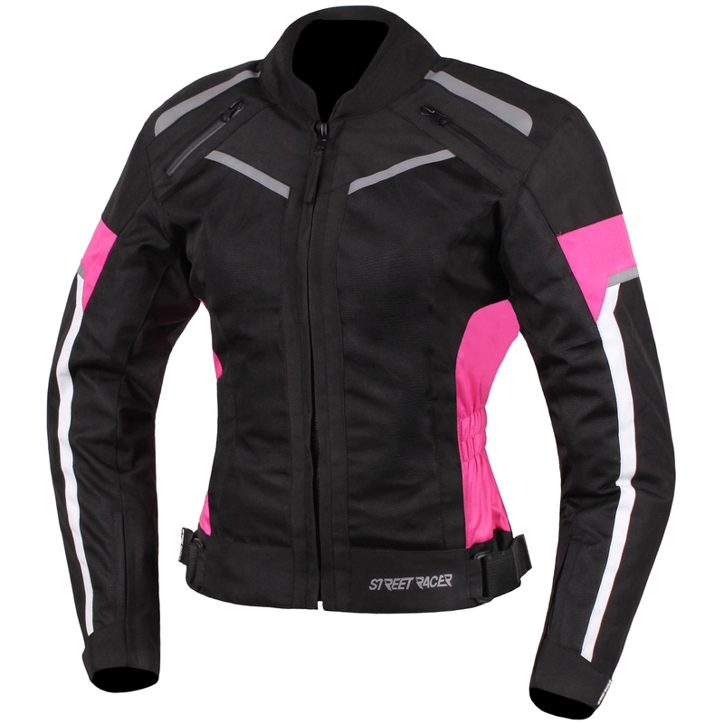 Damen-Motorradjacke Street Racer Betty Schwarz, Weiß und Rosa Ausverkauf
