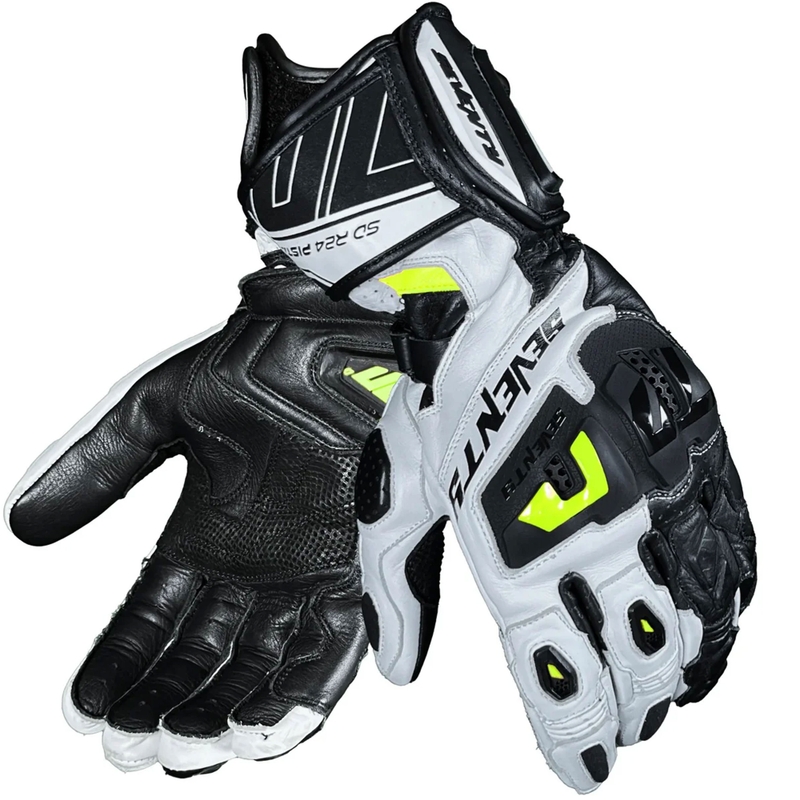 Seventy Degrees SD-R24 Pista Motorradhandschuhe Weiß-Schwarz-Fluogelb