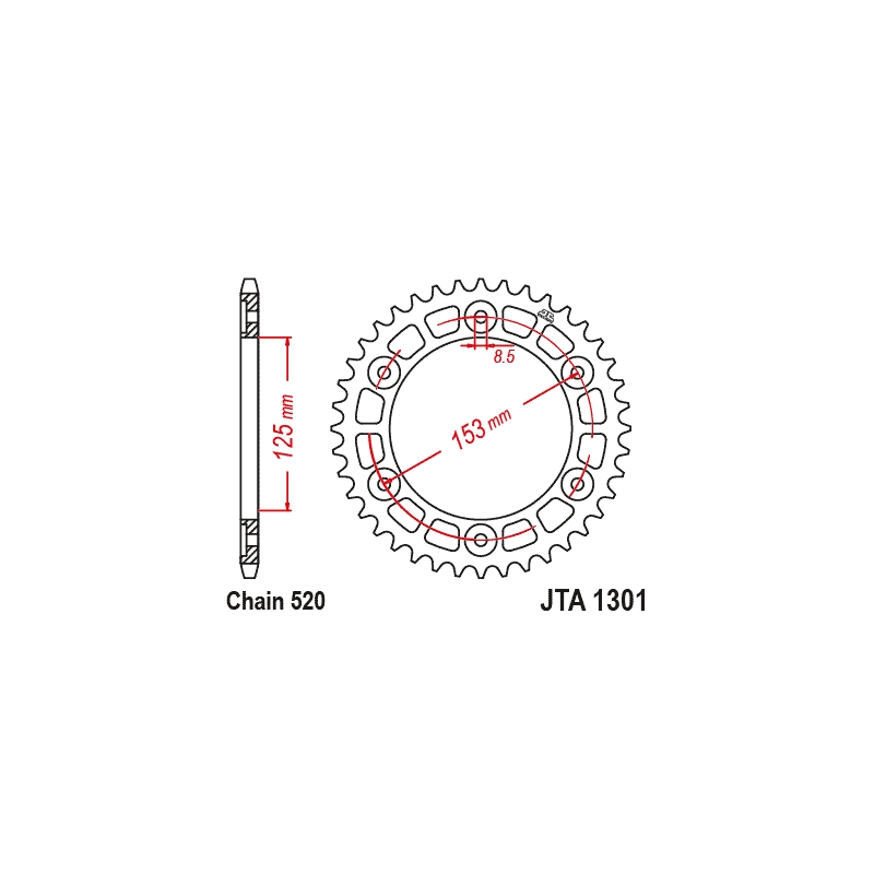 Aluminium-Ketten Rad JT 40)T, nt((520 rot