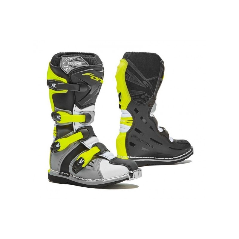 Kinder-Motorradstiefel Forma Cougar grau-weiß-fluo gelb Ausverkauf