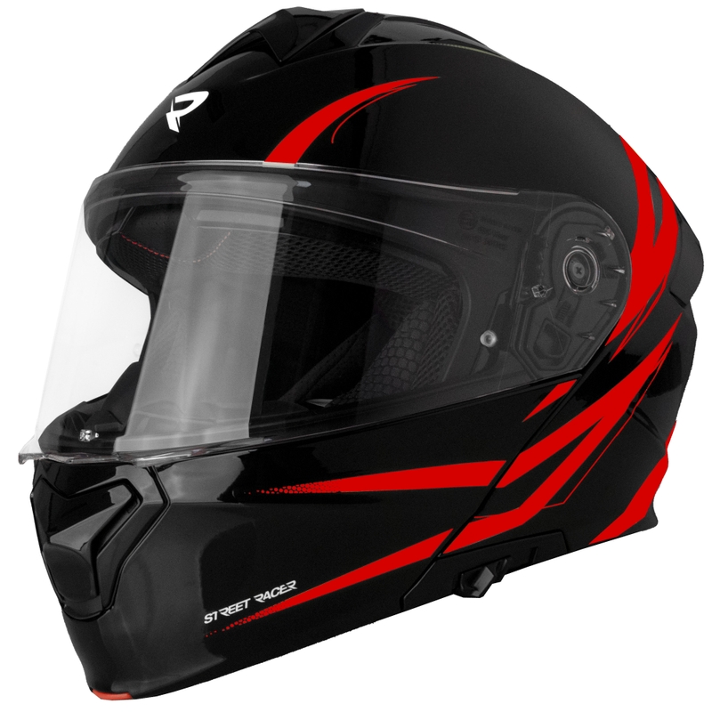 Klappbarer Motorradhelm Street Racer Fury schwarz-rot - II. Qualität