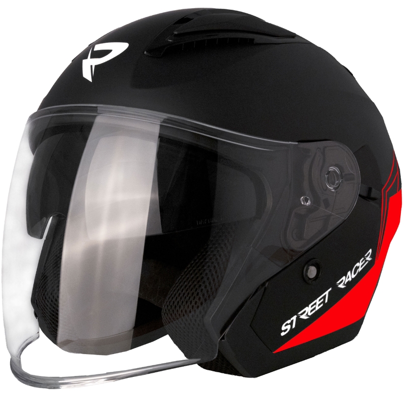 Motorrad-Jethelm Street Racer Sonic matt schwarz-rot - II. Qualität
