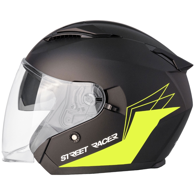 Offener Motorradhelm Street Racer Sonic Mattschwarz-Fluogelb - II. Qualität