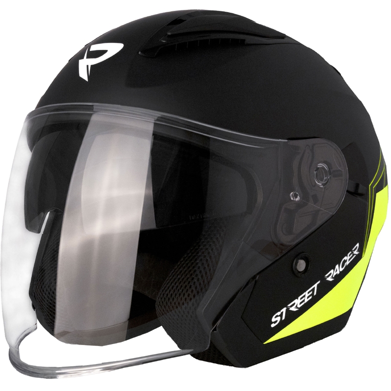 Offener Motorradhelm Street Racer Sonic Mattschwarz-Fluogelb - II. Qualität