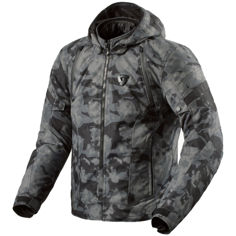 Dunkelgraue Motorradjacke Revit Flare 3 H2O in Tarnfarbe