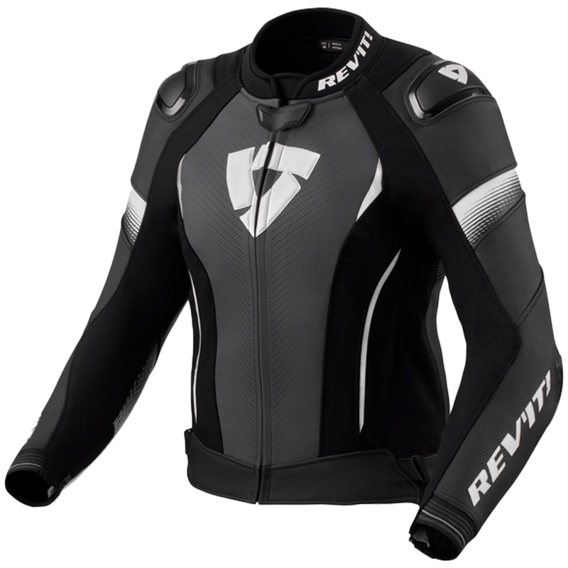 Revit Xena 4 Pro Damen Motorradjacke aus schwarzem und weißem Leder