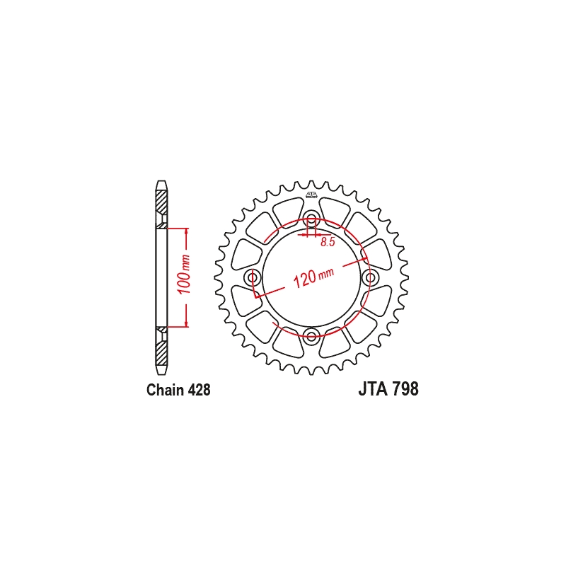 Aluminium-Ketten Rad JT 51T, 428 schwarz