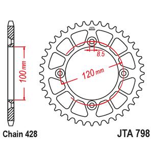 Aluminium-Ketten Rad JT JTA 798-52BLK 52T, 428 schwarz