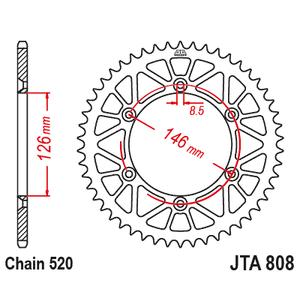 Aluminium-Ketten Rad JT JTA 808-49BLK 49T, 520 schwarz