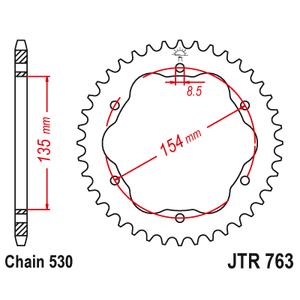 Ketten Rad JT JTR 763-40ZBK 40T, 530 Zink schwarz