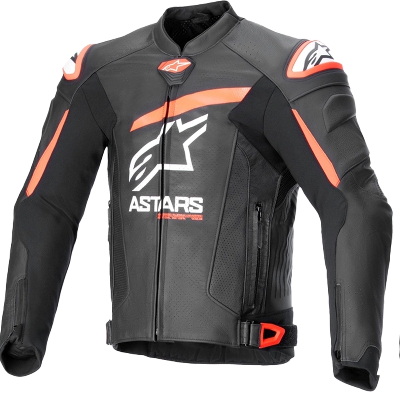 Leder-Motorradjacke Alpinestars GP plus R 4 Airflow Schwarz-Fluo-Rot-Weiß