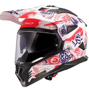 Enduro Motorradhelm LS2 MX702 Pioneer II Fantasy weiß-rot-blau