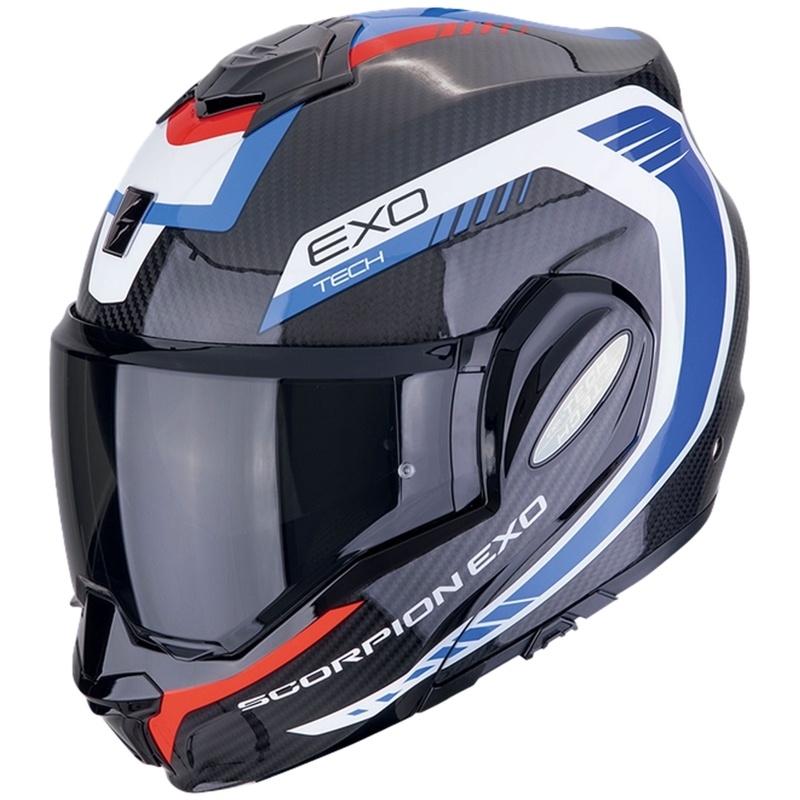 Klappbarer Motorradhelm Scorpion EXO-TECH EVO CARBON COSY schwarz-blau-rot
