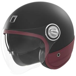 Offener Motorradhelm NOX PREMIUM Heritage mattschwarz mit rotem Leder
