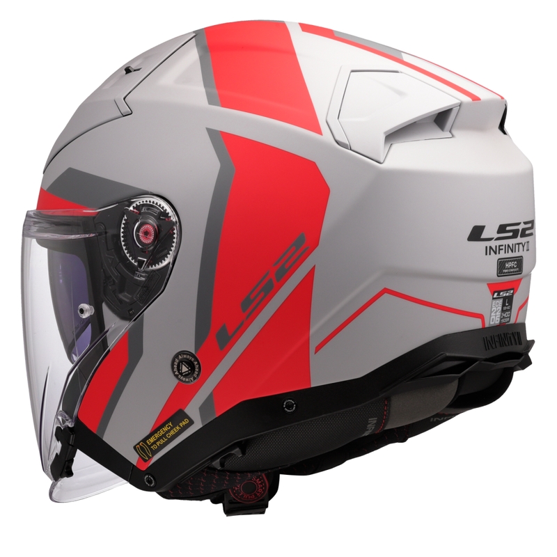 Offener Motorradhelm LS2 OF603 Infinity II Focus grau-rot