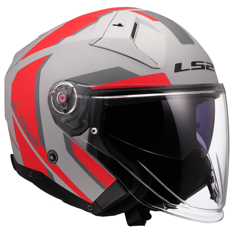 Offener Motorradhelm LS2 OF603 Infinity II Focus grau-rot
