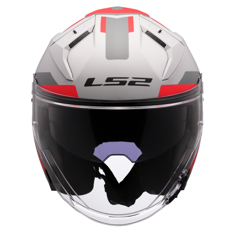 Offener Motorradhelm LS2 OF603 Infinity II Focus grau-rot