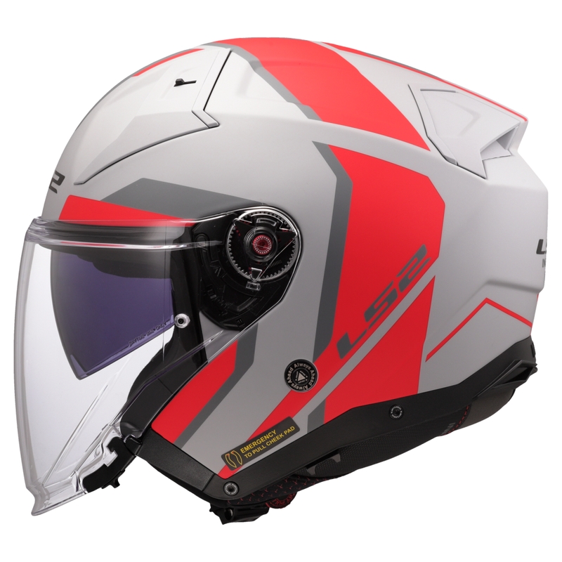 Offener Motorradhelm LS2 OF603 Infinity II Focus grau-rot