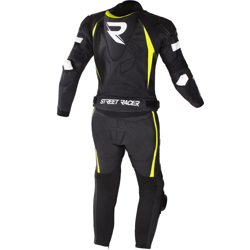Street Racer Fast Track 2.1 Leder-Motorradkombi Schwarz-Fluoreszierendes Gelb-Weiß