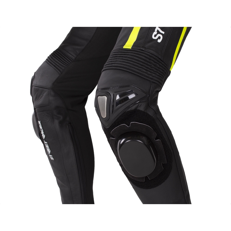 Street Racer Fast Track 2.1 Leder-Motorradkombi Schwarz-Fluoreszierendes Gelb-Weiß