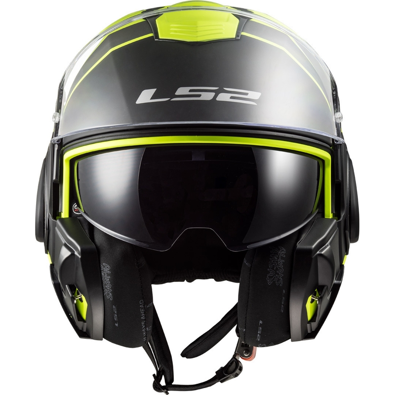LS2 FF399 Valiant Prox schwarz-fluo gelb flip-up Motorradhelm