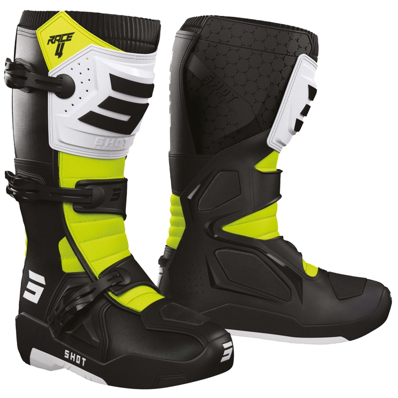 Shot Race 4 Motocross-Stiefel schwarz-weiß-fluoreszierend gelb