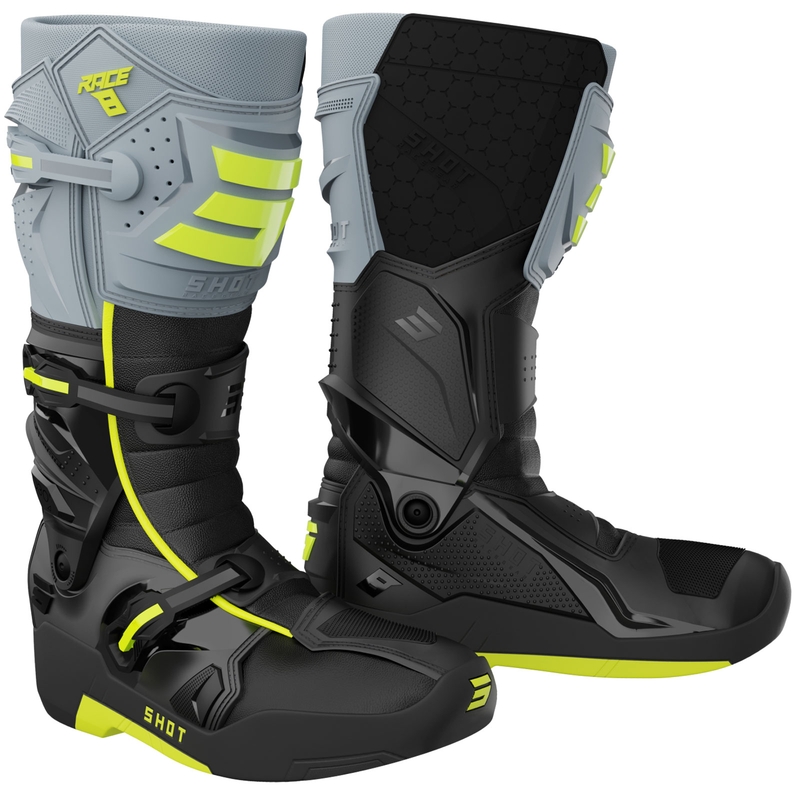 Shot Race 8 Motocross-Stiefel, schwarz-grau-fluoreszierend gelb