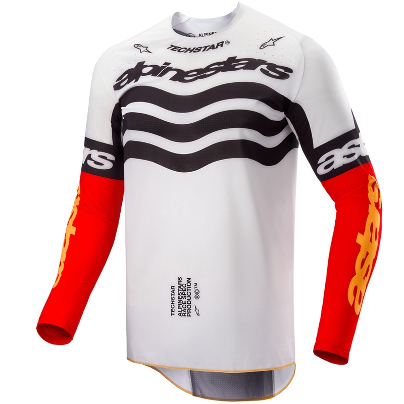 Alpinestars Techstar Motocross-Trikot Limited Edition Tiefschwarz-Weiß-Fluorot-Orange