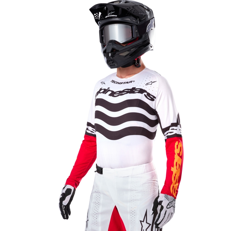 Alpinestars Techstar Motocross-Trikot Limited Edition Tiefschwarz-Weiß-Fluorot-Orange