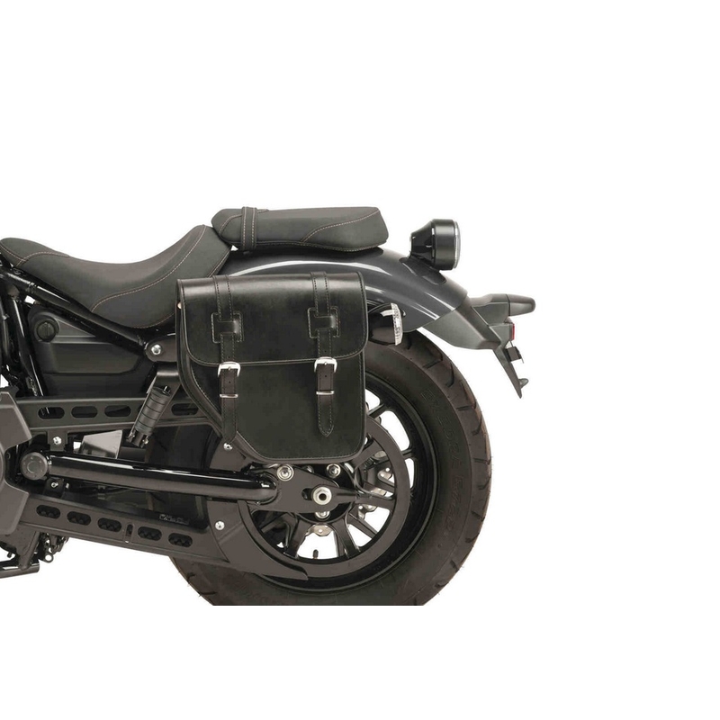 Leder-Satteltasche CUSTOMACCES IBIZA schwarz left, with metal base left side and left fitting kit