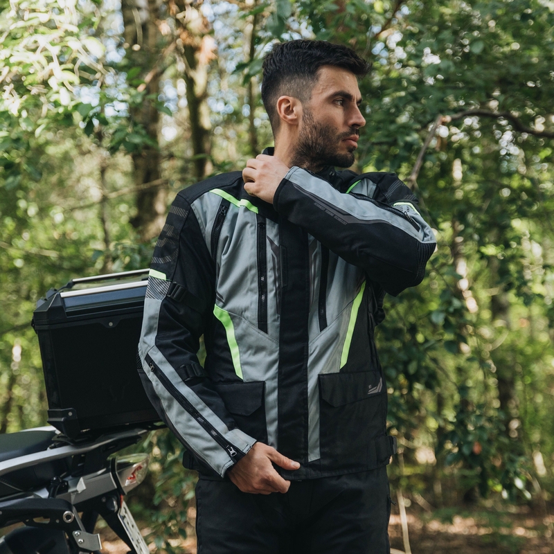 Motorradjacke Ozone Tour III schwarz-grau-fluo gelb